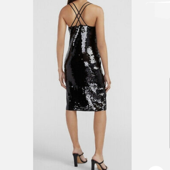 Express Black Sequin Midi Slip Dress NWT - Picture 2 of 8